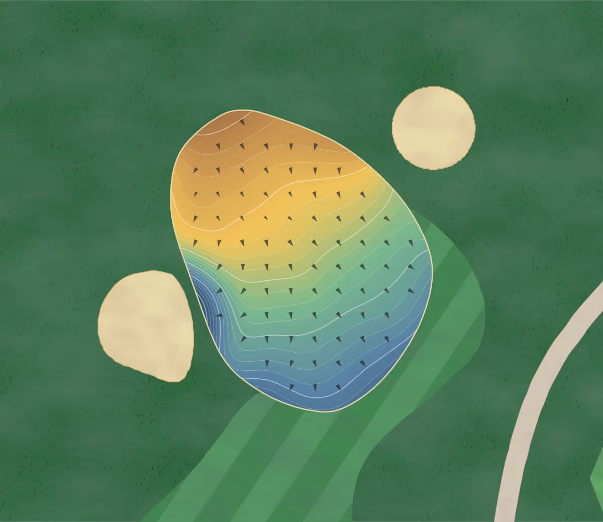 Green contour map of Foxcliff Gc in Martinsville, Indiana — 170 elevation contours at a 3-inch interval with fall-line arrows, traced from 1-meter lidar