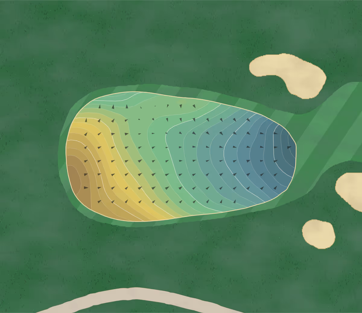 Green contour map of Framingham CC in Framingham, Massachusetts — 266 elevation contours at a 3-inch interval with fall-line arrows, traced from 1-meter lidar