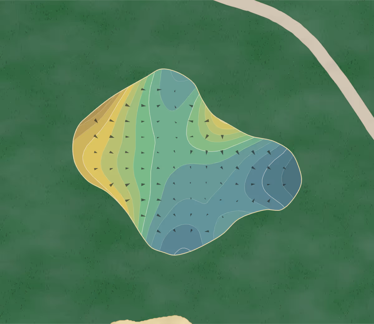Green contour map of Franklin Bridge in Franklin, Tennessee — 223 elevation contours at a 3-inch interval with fall-line arrows, traced from 1-meter lidar