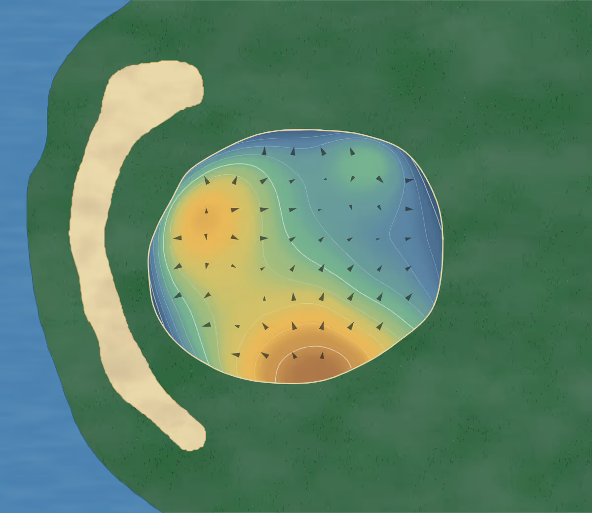 Green contour map of Franklin GC in Franklin, Ohio: 164 elevation contours at a 3-inch interval with fall-line arrows, traced from 1-meter lidar