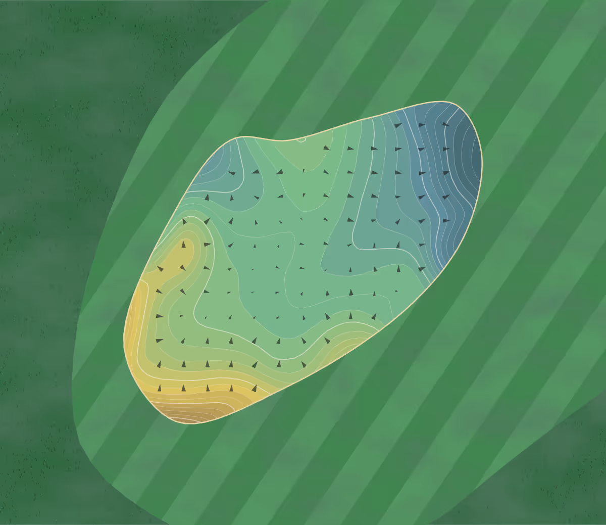 Green contour map of Fred Enke in Tucson, Arizona — 288 elevation contours at a 3-inch interval with fall-line arrows, traced from 1-meter lidar