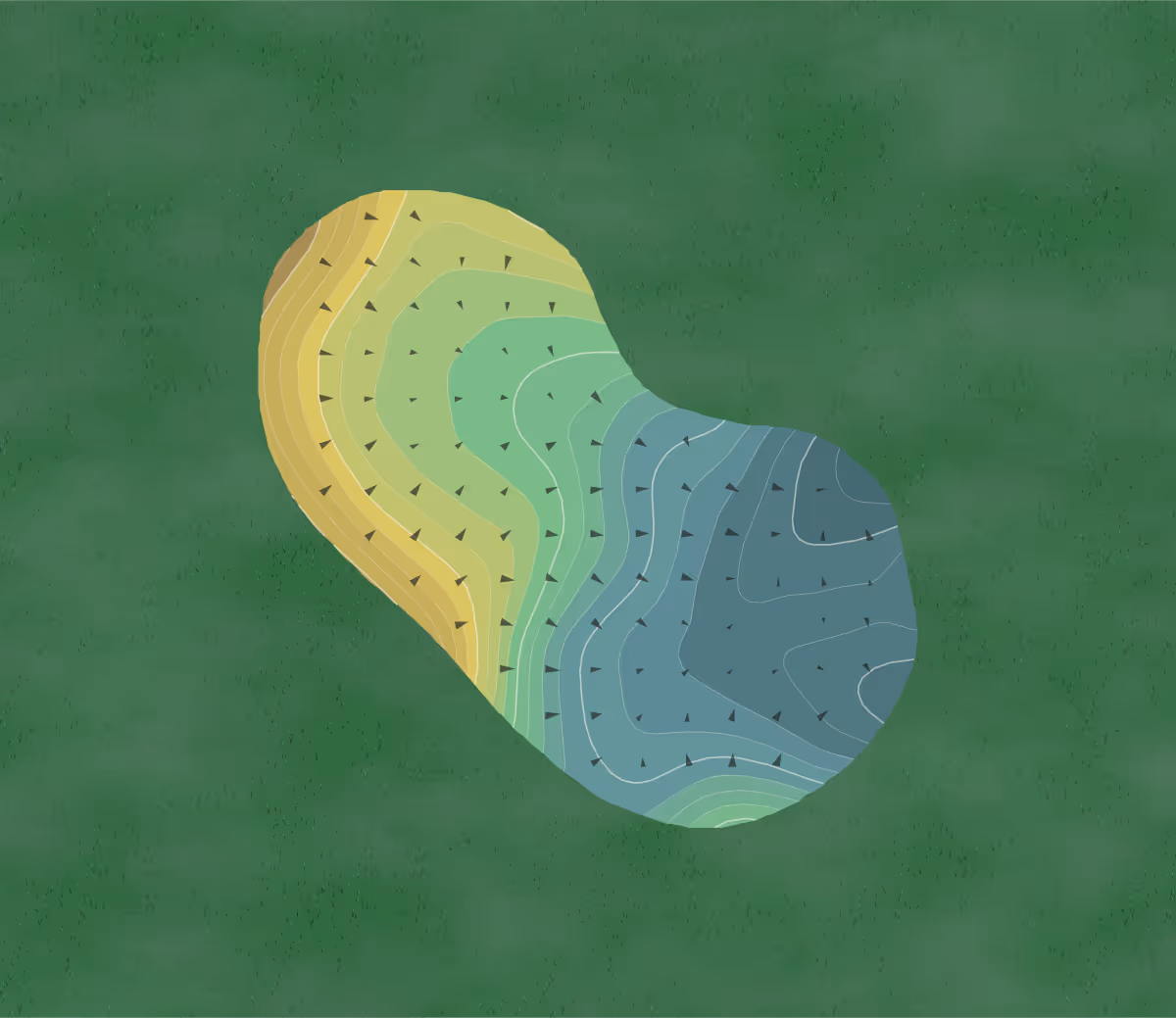 Green contour map of Frederica in St. Simons Island, Georgia — 41 elevation contours at a 3-inch interval with fall-line arrows, traced from 1-meter lidar