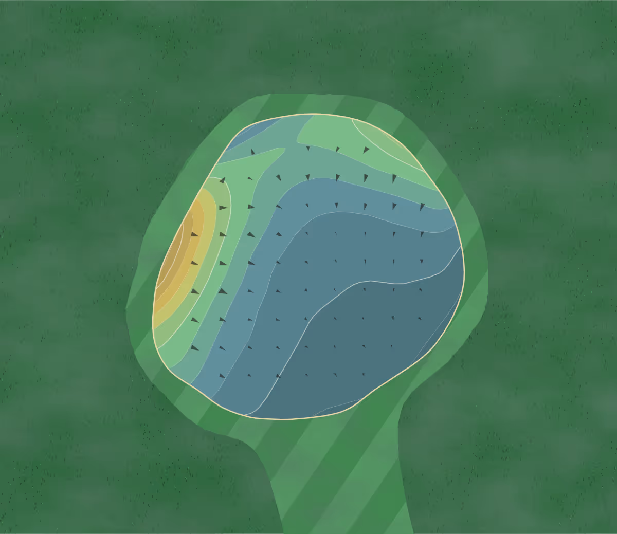 Green contour map of Freeport GC in Freeport, Texas — 142 elevation contours at a 3-inch interval with fall-line arrows, traced from 1-meter lidar