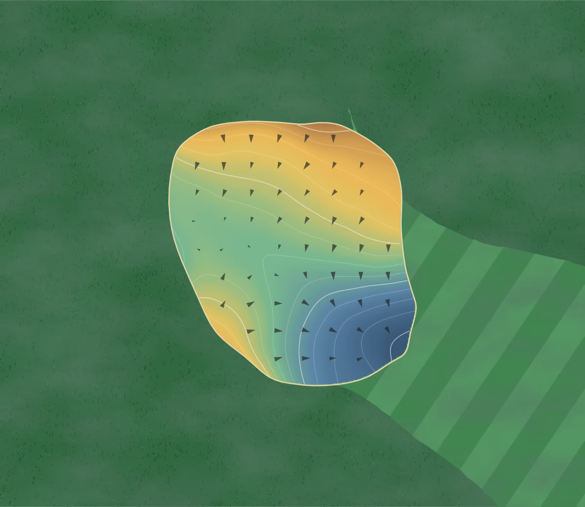 Green contour map of French Oaks in Poca, West Virginia: 130 elevation contours at a 3-inch interval with fall-line arrows, traced from 1-meter lidar