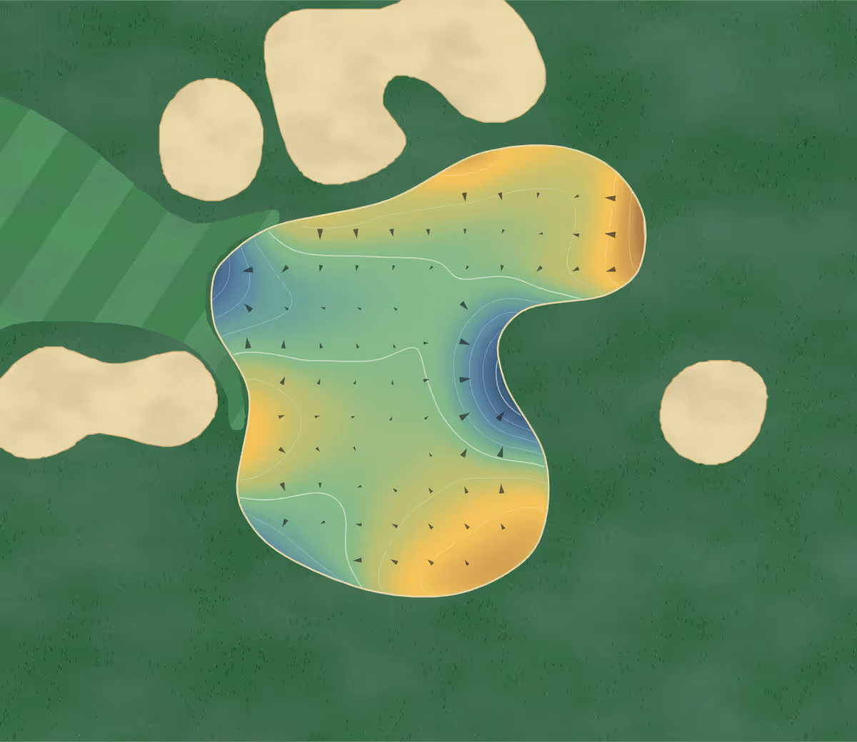 Green contour map of Frenchman's Creek in Palm Beach Gardens, Florida — 187 elevation contours at a 3-inch interval with fall-line arrows, traced from 1-meter lidar