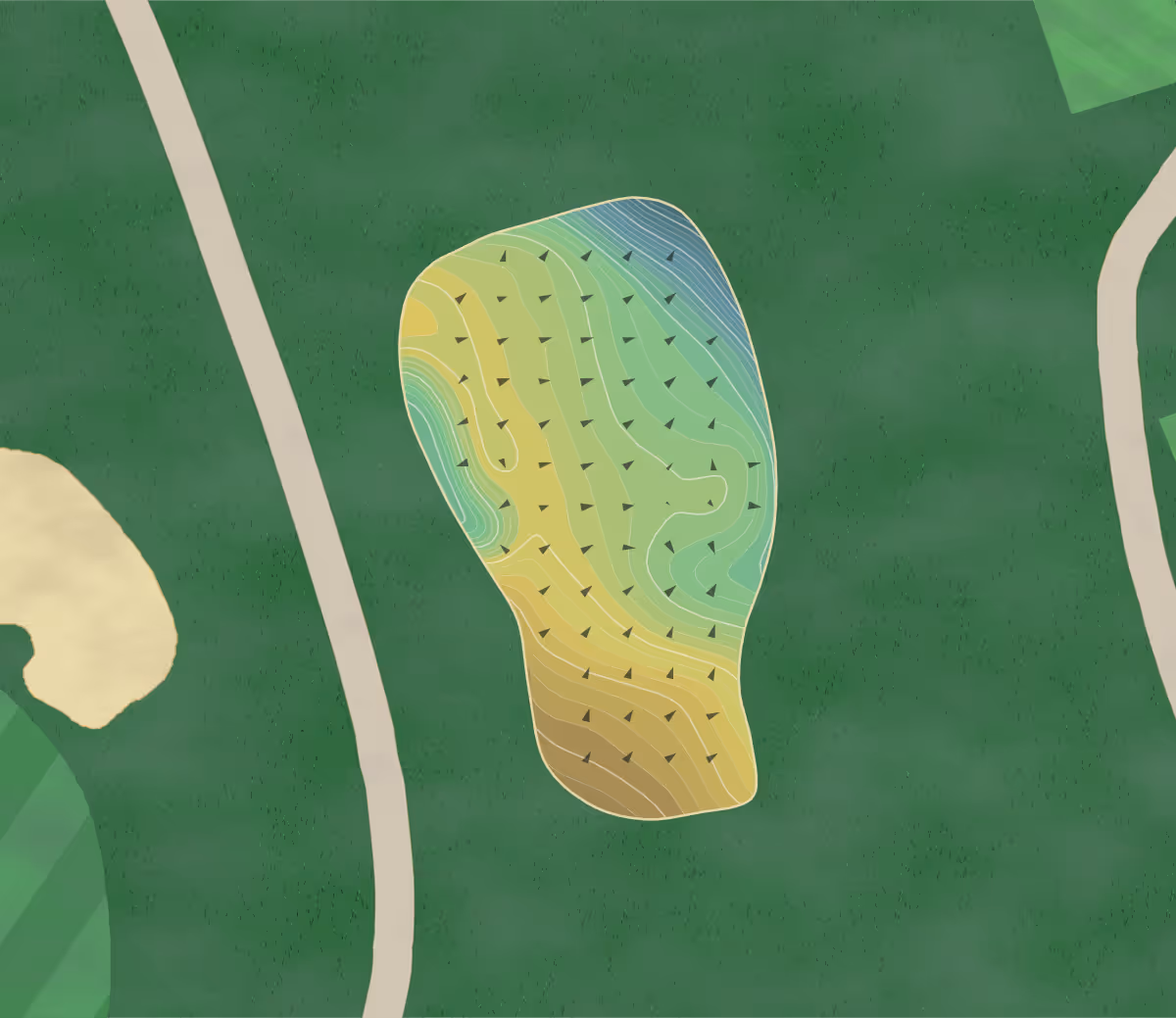 Green contour map of Fresh Meadow in Great Neck, New York — 301 elevation contours at a 3-inch interval with fall-line arrows, traced from 1-meter lidar