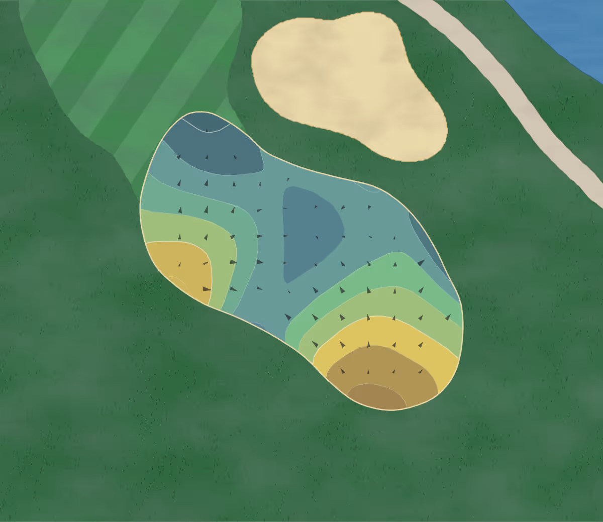Green contour map of Fripp Island in Fripp Island, South Carolina — 169 elevation contours at a 3-inch interval with fall-line arrows, traced from 1-meter lidar