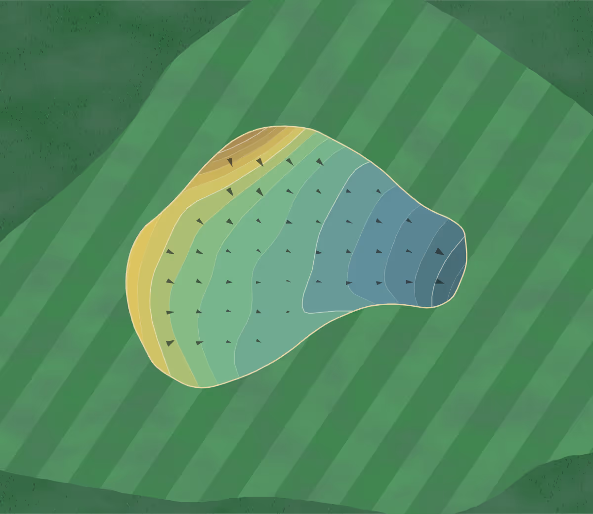 Green contour map of Fullerton in Fullerton, California — 163 elevation contours at a 3-inch interval with fall-line arrows, traced from 1-meter lidar