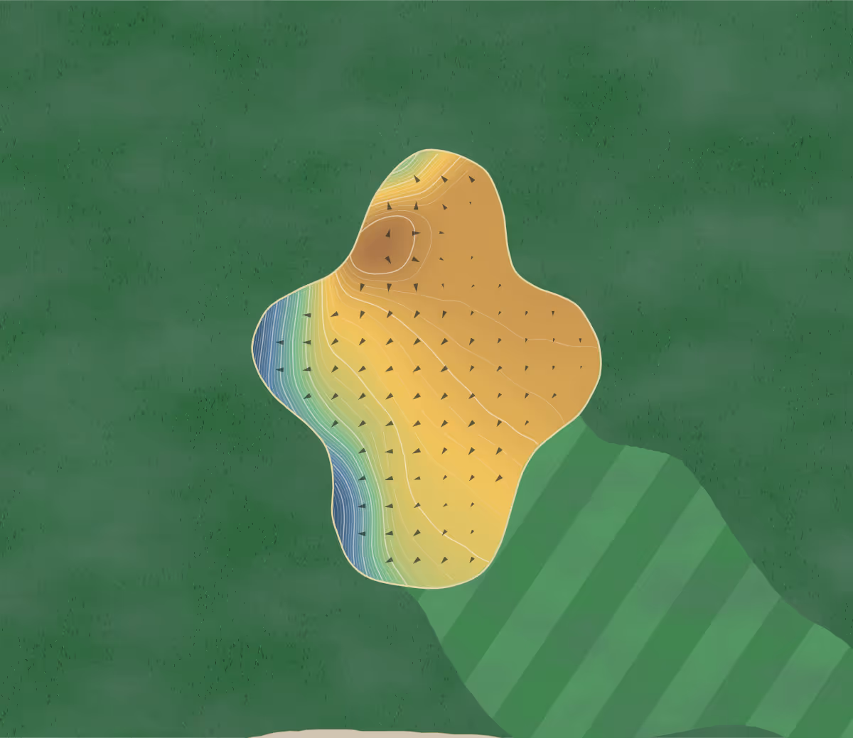 Green contour map of Furry Creek in Furry Creek, Canada — 418 elevation contours at a 8-centimeter interval with fall-line arrows, traced from 1-meter lidar