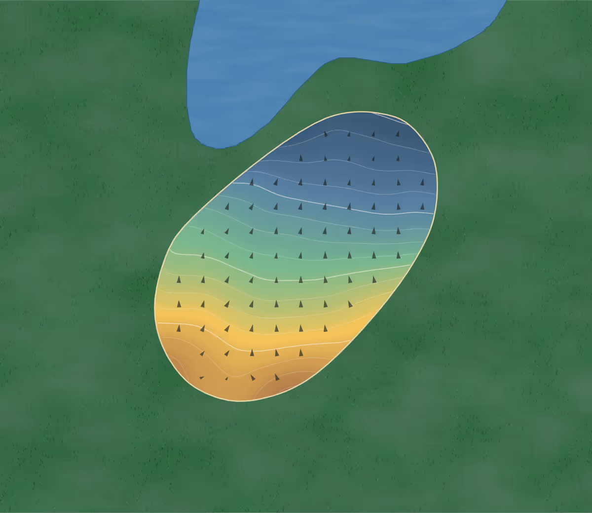 Green contour map of Gahanna Municipal in Gahanna, Ohio: 86 elevation contours at a 3-inch interval with fall-line arrows, traced from 1-meter lidar