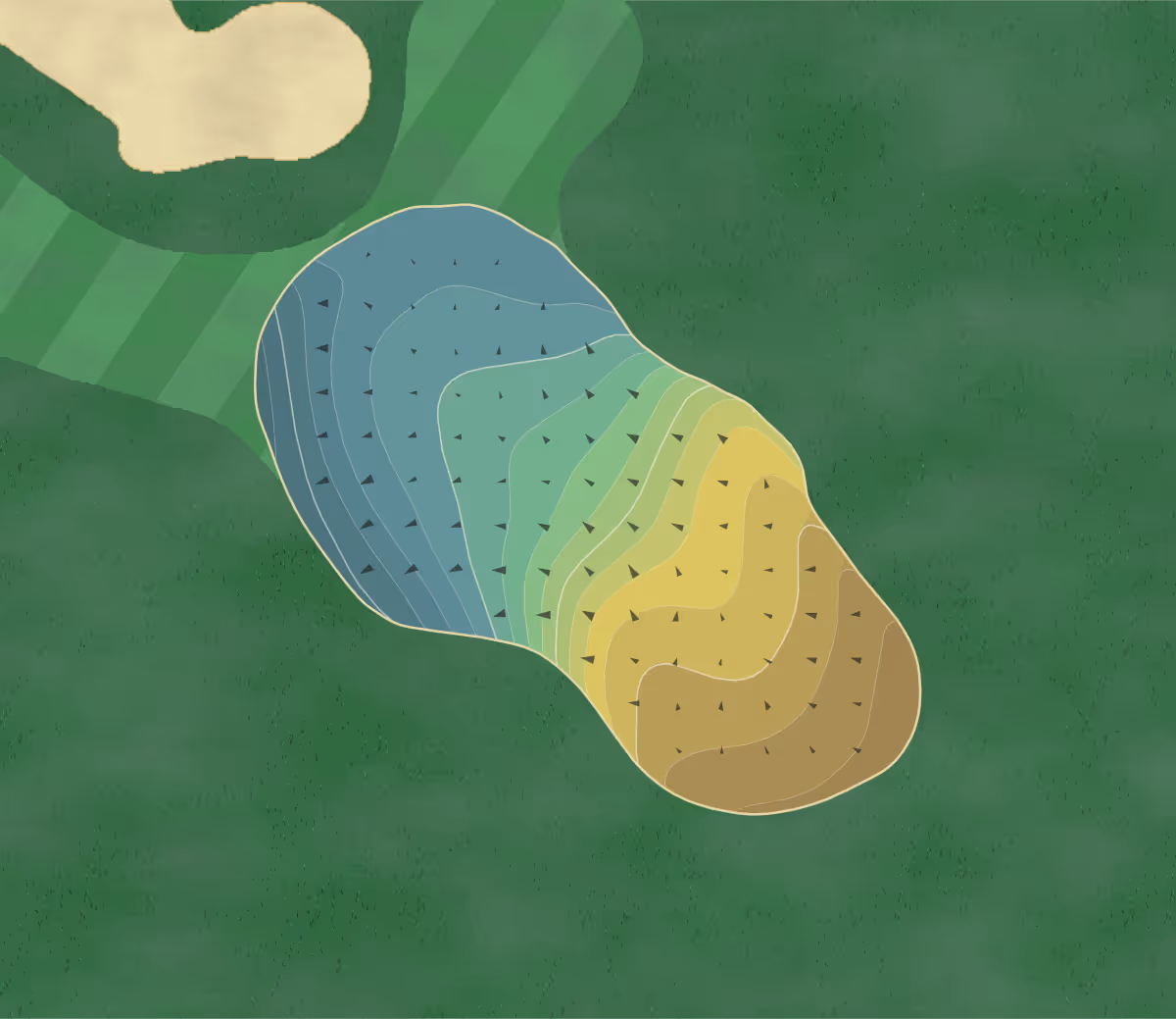 Green contour map of Galloway National in Galloway, New Jersey — 29 elevation contours at a 3-inch interval with fall-line arrows, traced from 1-meter lidar