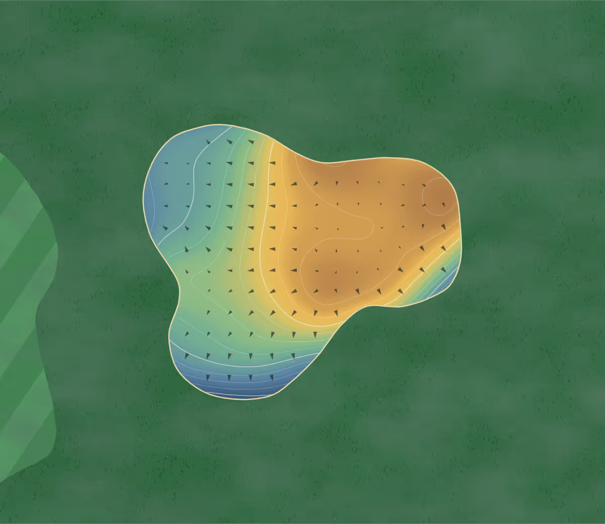 Green contour map of Galway in Salthill, Ireland: 211 elevation contours at a 8-centimeter interval with fall-line arrows, traced from 1-meter lidar