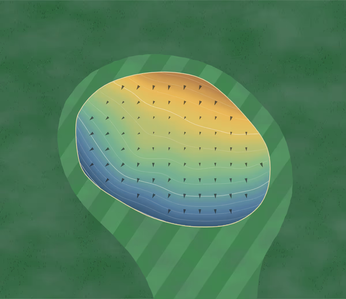 Green contour map of Gardner in Davenport, Iowa: 154 elevation contours at a 3-inch interval with fall-line arrows, traced from 1-meter lidar