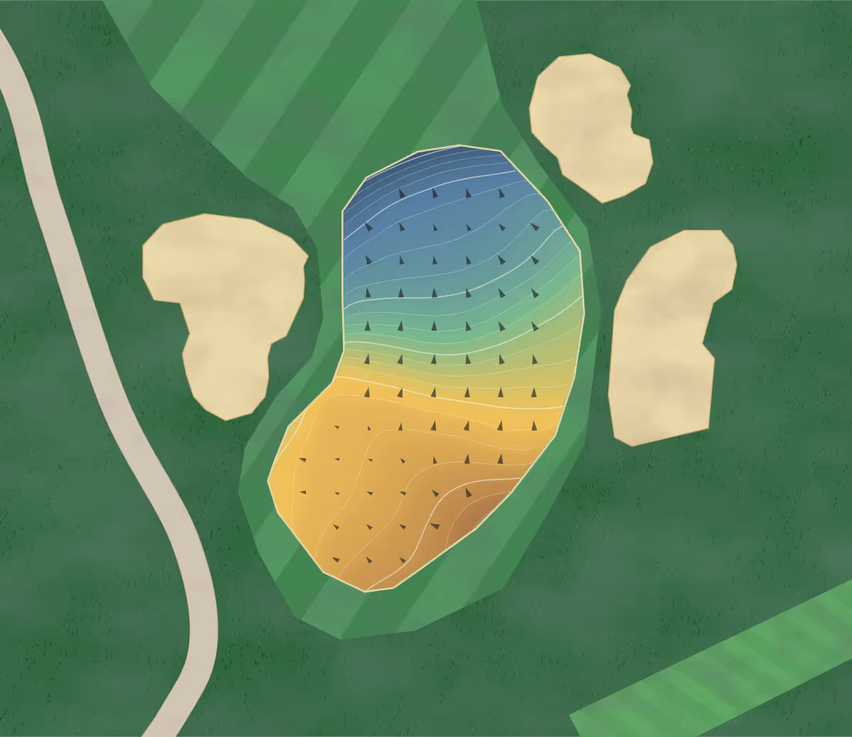 Green contour map of Gaston CC in Gastonia, North Carolina: 258 elevation contours at a 3-inch interval with fall-line arrows, traced from 1-meter lidar