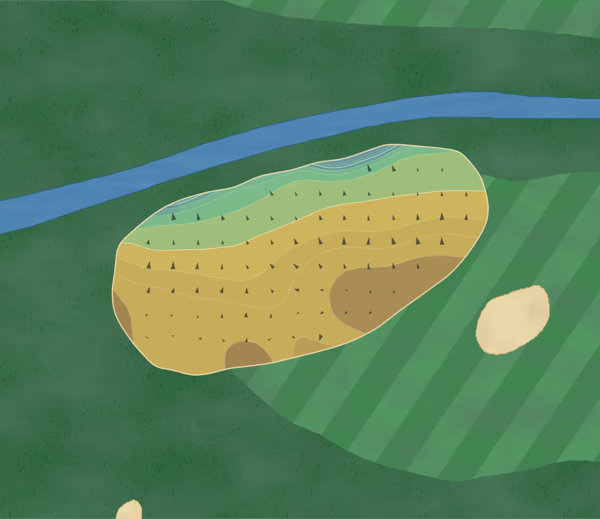Green contour map of Gateway National in Madison, Illinois — 155 elevation contours at a 3-inch interval with fall-line arrows, traced from 1-meter lidar