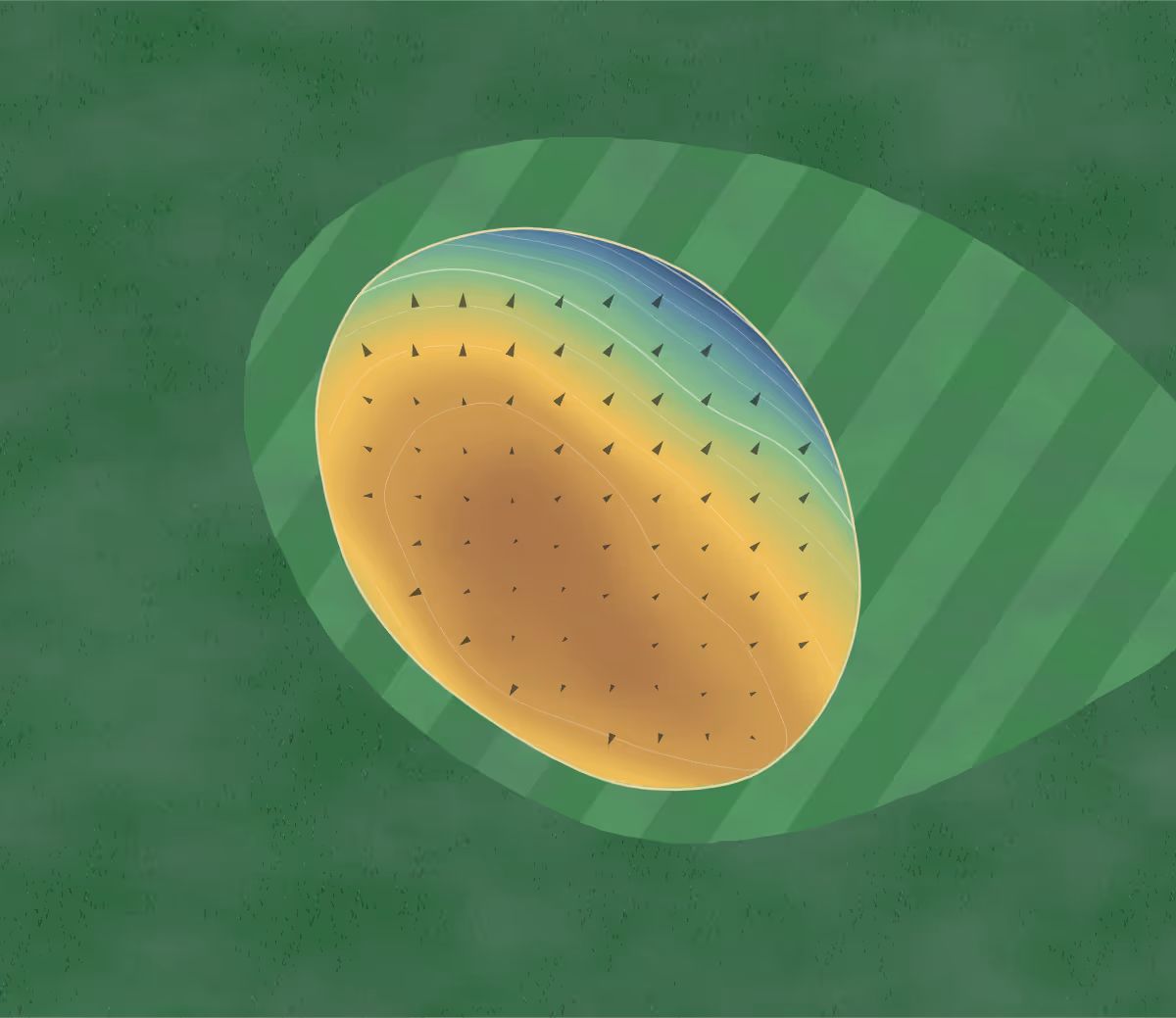 Green contour map of Gateway Recreation in Bondurant, Iowa: 64 elevation contours at a 3-inch interval with fall-line arrows, traced from 1-meter lidar