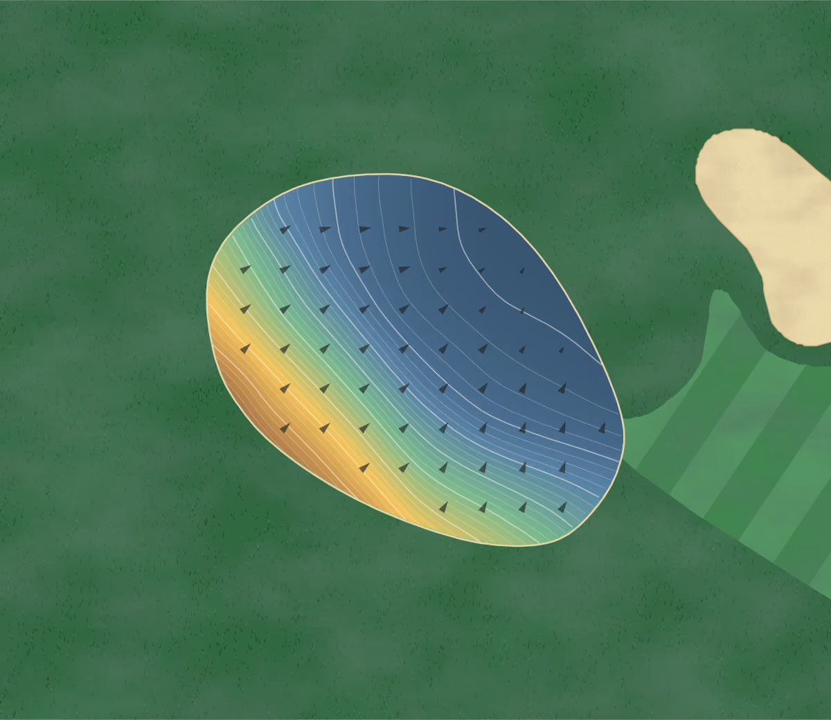 Green contour map of Gay Brewer Jr in Lexington, Kentucky: 335 elevation contours at a 3-inch interval with fall-line arrows, traced from 1-meter lidar