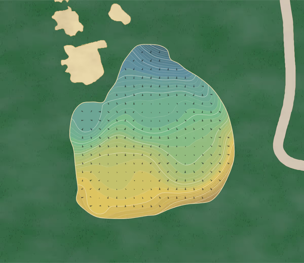 Green contour map of Gc Devils in Hulett, Wyoming — 314 elevation contours at a 3-inch interval with fall-line arrows, traced from 1-meter lidar