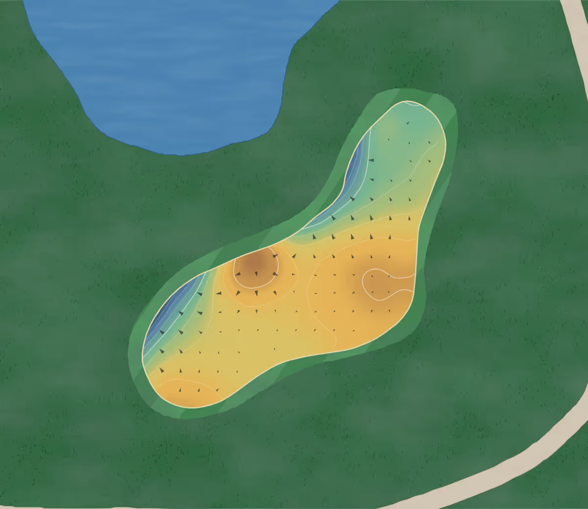 Green contour map of Echo Falls in Snohomish, Washington: 173 elevation contours at a 3-inch interval with fall-line arrows, traced from 1-meter lidar