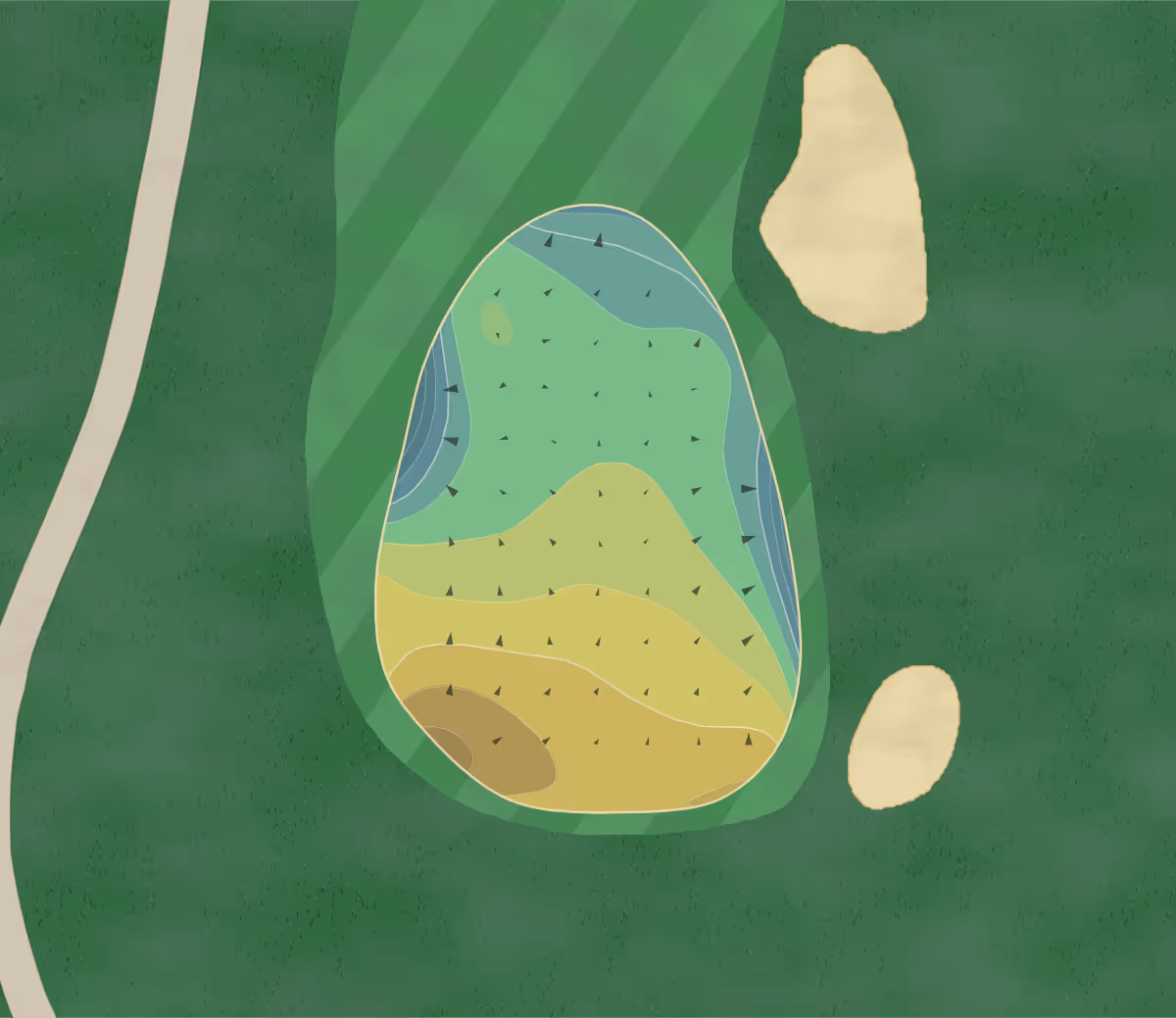 Green contour map of GC Fleming in Orange Park, Florida — 170 elevation contours at a 3-inch interval with fall-line arrows, traced from 1-meter lidar