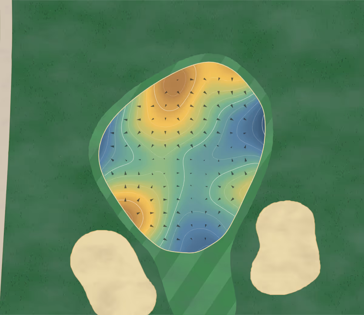 Green contour map of Gc Indiana in Zionsville, Indiana — 193 elevation contours at a 3-inch interval with fall-line arrows, traced from 1-meter lidar