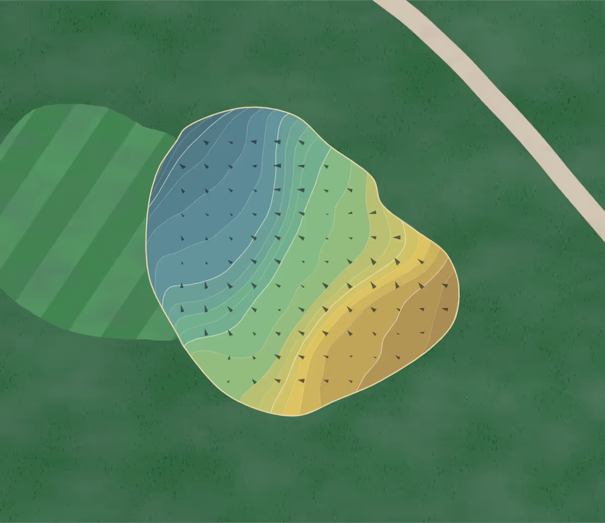 Green contour map of GC Mattaponi in Ruther Glen, Virginia — 221 elevation contours at a 3-inch interval with fall-line arrows, traced from 1-meter lidar