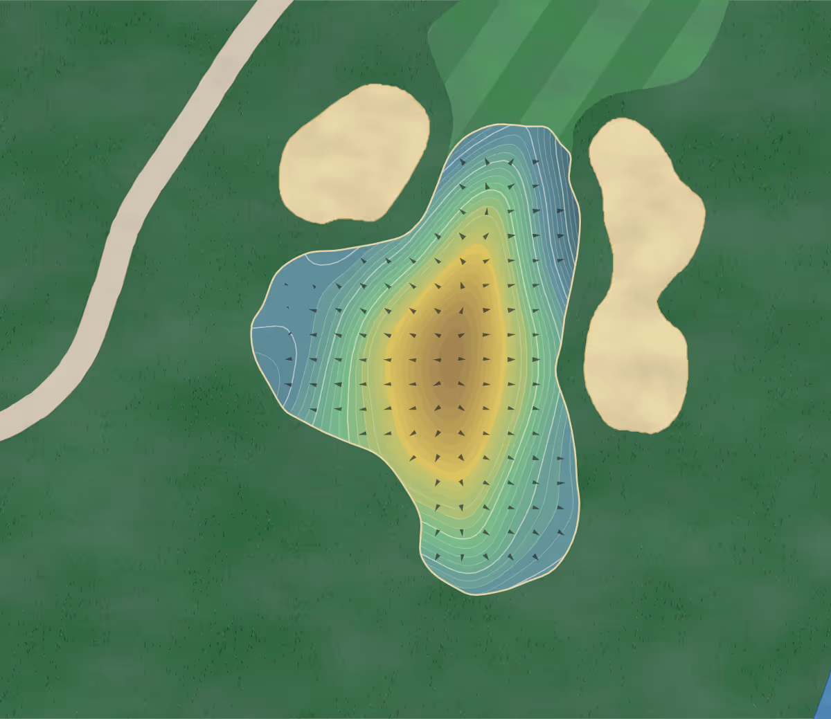 Green contour map of GC New in Stratham, New Hampshire — 202 elevation contours at a 3-inch interval with fall-line arrows, traced from 1-meter lidar