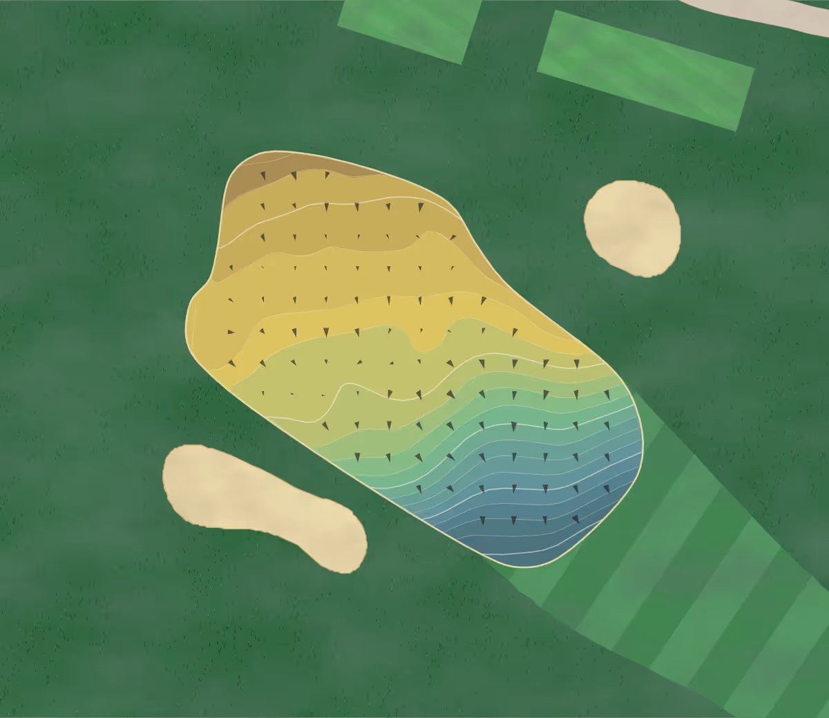 Green contour map of Geneva CC in Geneva, New York — 107 elevation contours at a 3-inch interval with fall-line arrows, traced from 1-meter lidar