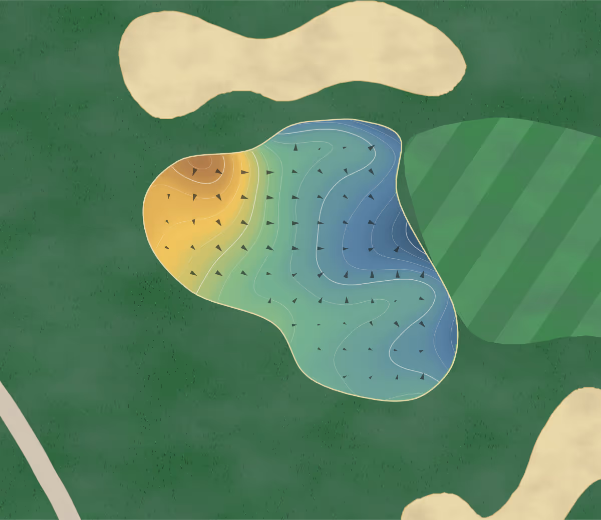 Green contour map of Geneva GC in Geneva, Illinois: 123 elevation contours at a 3-inch interval with fall-line arrows, traced from 1-meter lidar
