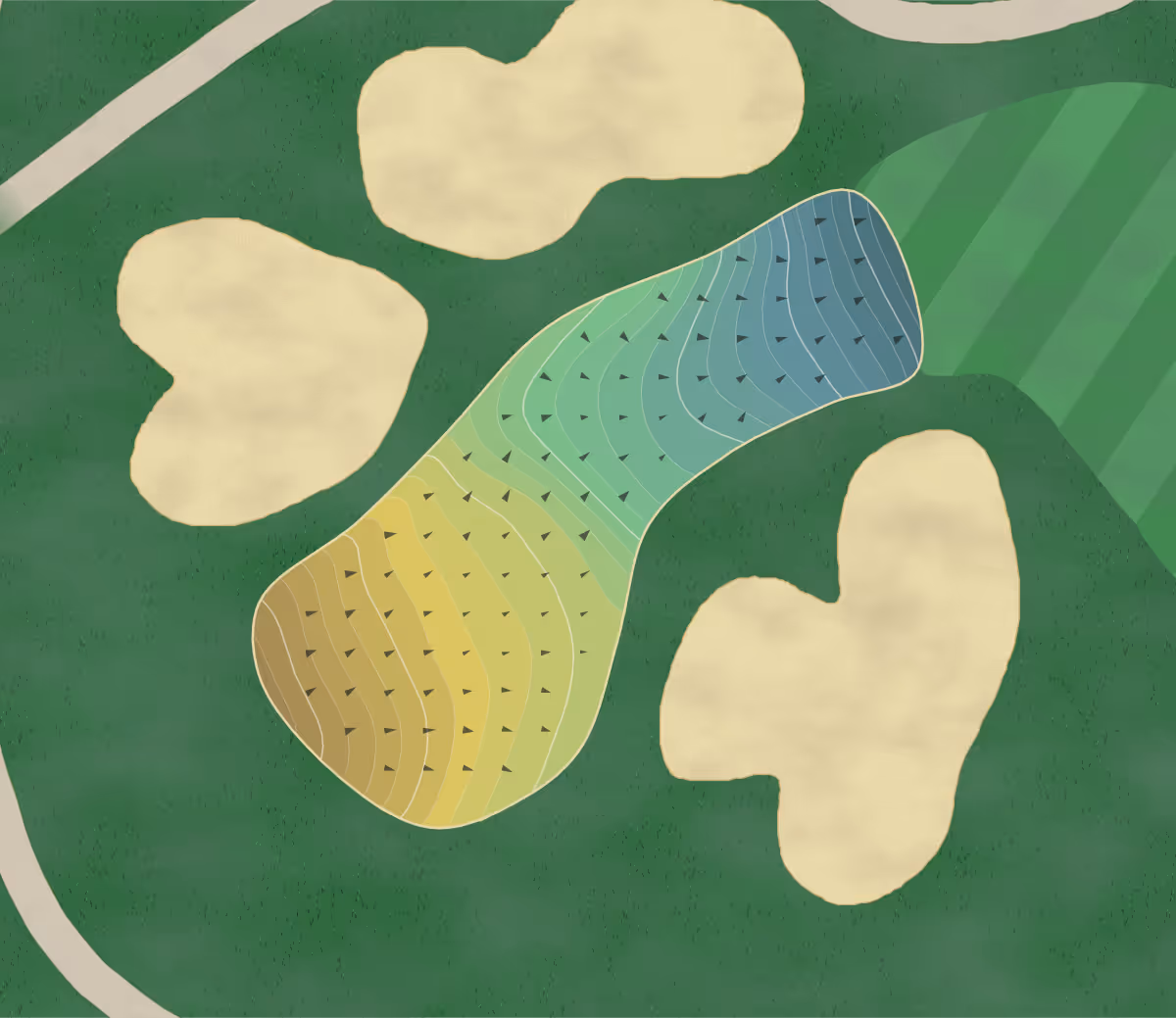 Green contour map of George Dunne in Oak Forest, Illinois — 271 elevation contours at a 3-inch interval with fall-line arrows, traced from 1-meter lidar