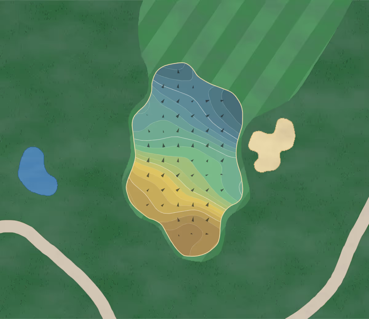 Green contour map of Georgia Southern in Statesboro, Georgia — 190 elevation contours at a 3-inch interval with fall-line arrows, traced from 1-meter lidar