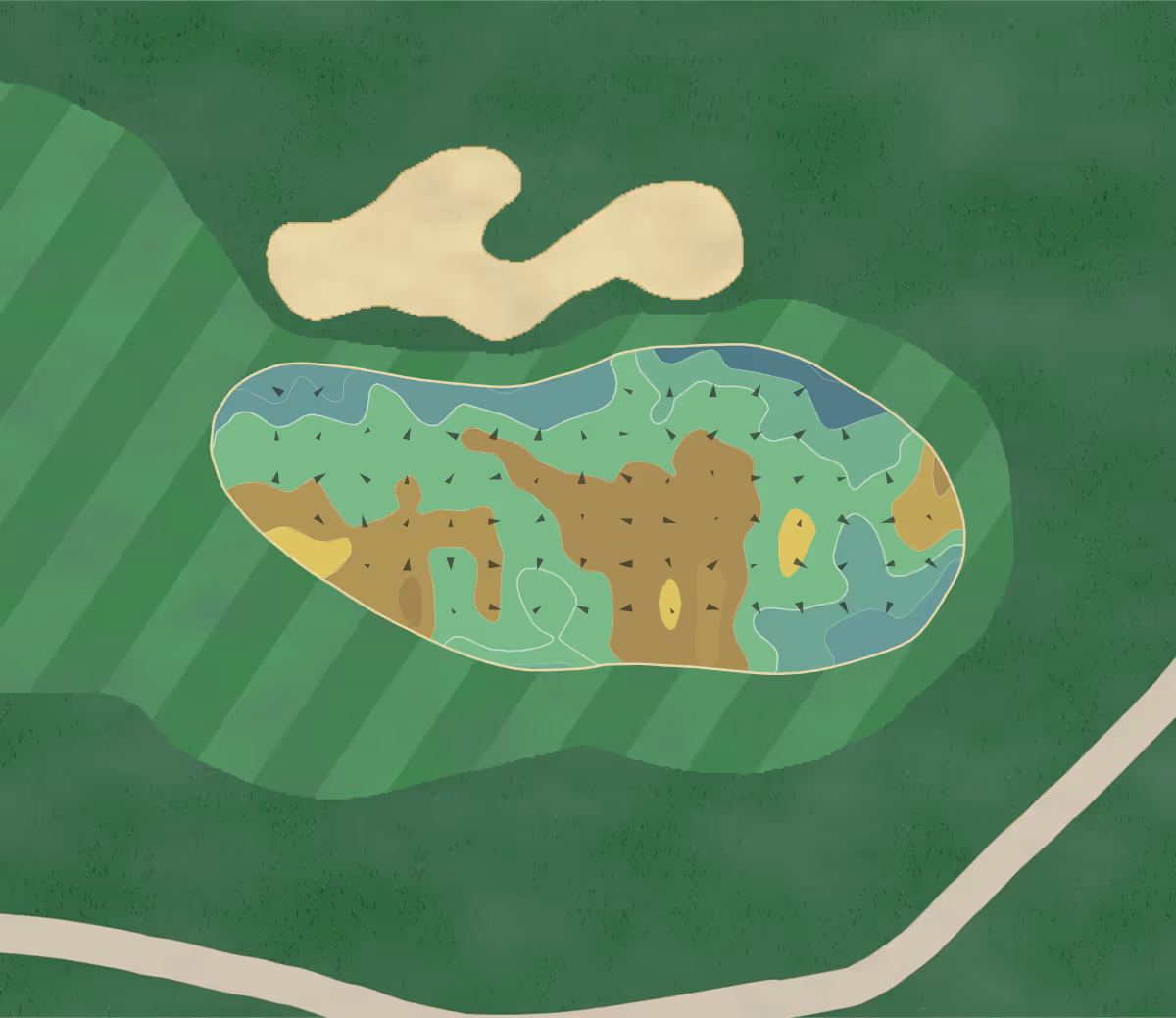 Green contour map of Gillette Ridge in Bloomfield, Connecticut — 202 elevation contours at a 3-inch interval with fall-line arrows, traced from 1-meter lidar