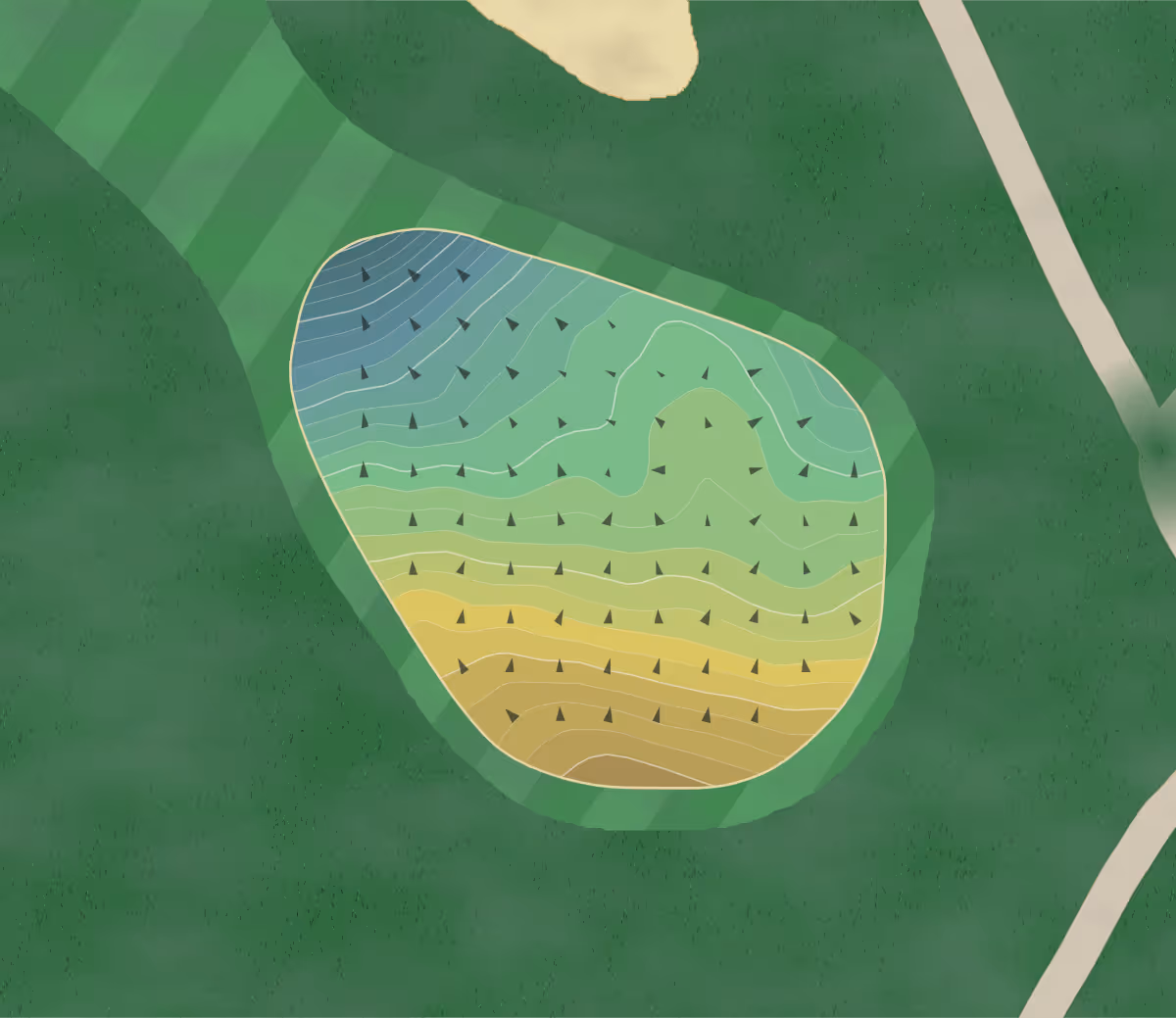 Green contour map of Glastonbury Hills in South Glastonbury, Connecticut — 264 elevation contours at a 3-inch interval with fall-line arrows, traced from 1-meter lidar