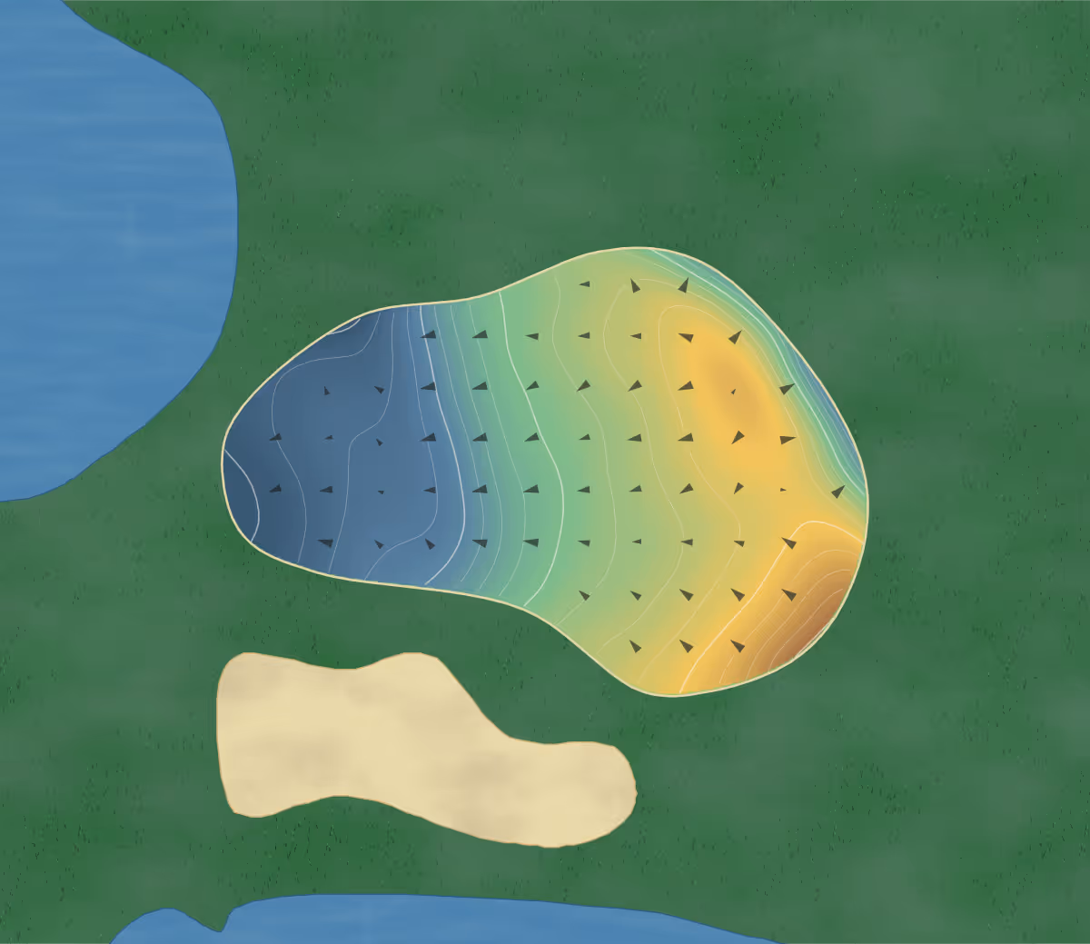 Green contour map of Glen Eagle in Millington, Tennessee — 290 elevation contours at a 3-inch interval with fall-line arrows, traced from 1-meter lidar