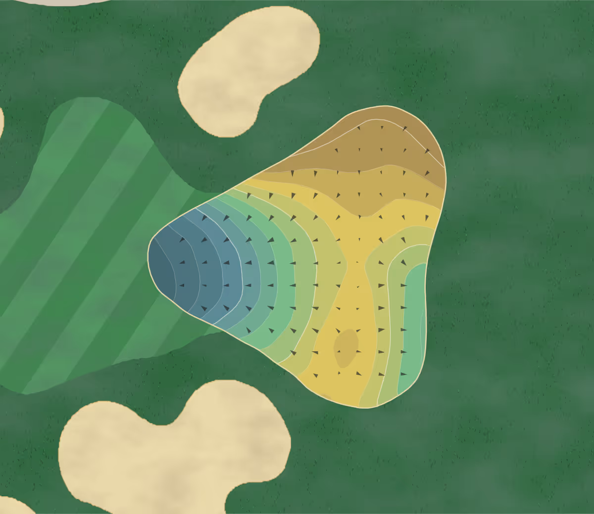 Green contour map of Village Links in Illinois, United States — 72 elevation contours at a 3-inch interval with fall-line arrows, traced from 1-meter lidar