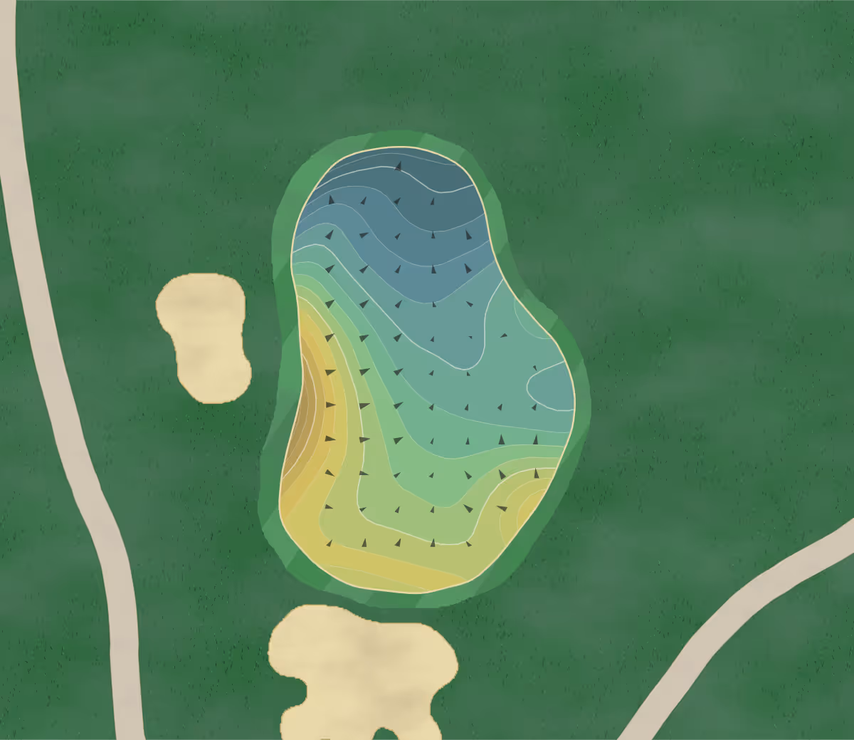 Green contour map of Glen Ivy in Glen Ivy, California — 222 elevation contours at a 3-inch interval with fall-line arrows, traced from 1-meter lidar