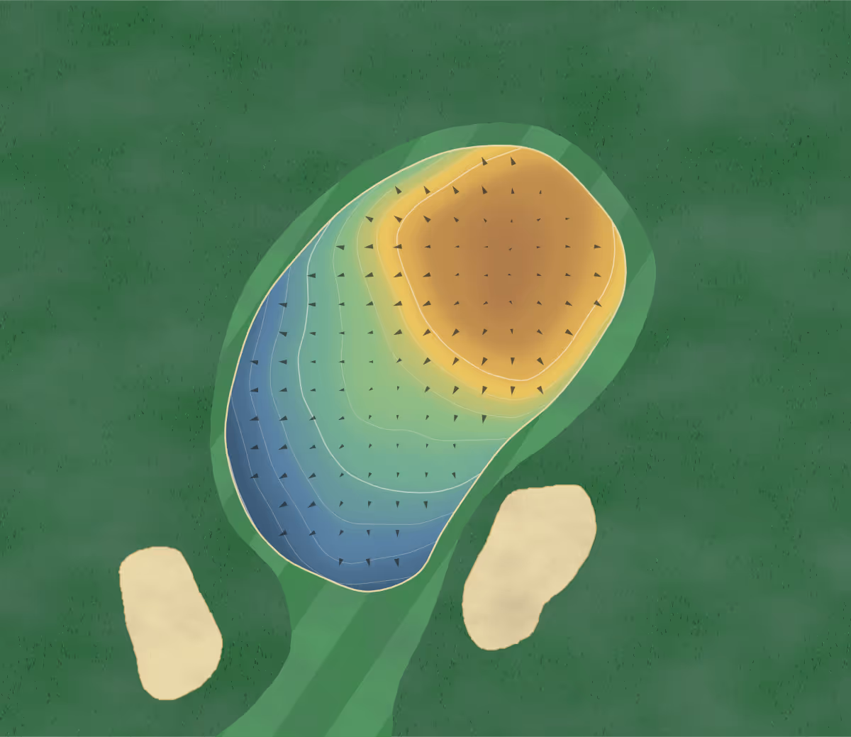 Green contour map of Glen Mar in Canada — 18 elevation contours at a 8-centimeter interval with fall-line arrows, traced from 1-meter lidar