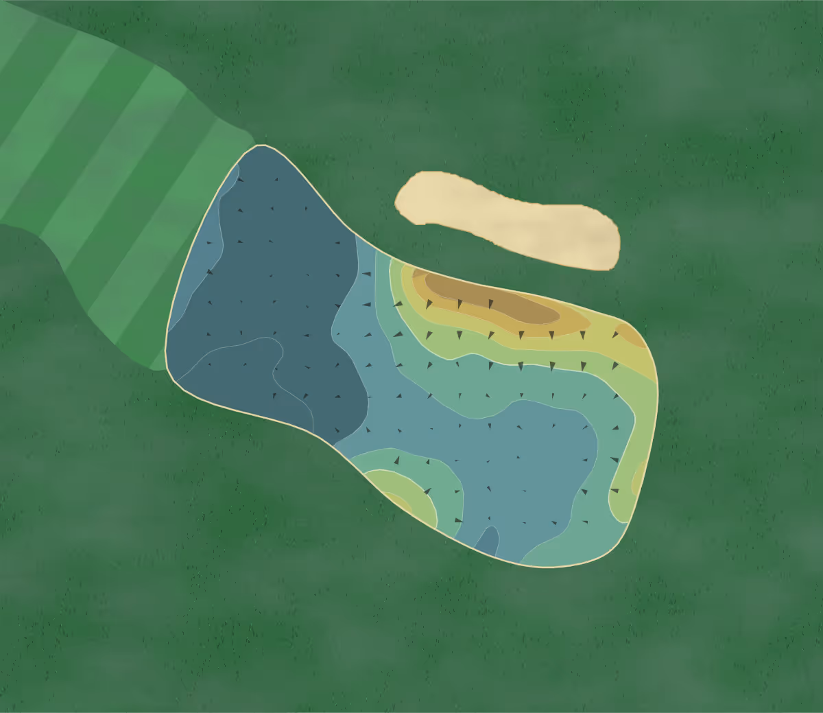 Green contour map of Glen Ridge in Glen Ridge, New Jersey — 7 elevation contours at a 3-inch interval with fall-line arrows, traced from 1-meter lidar