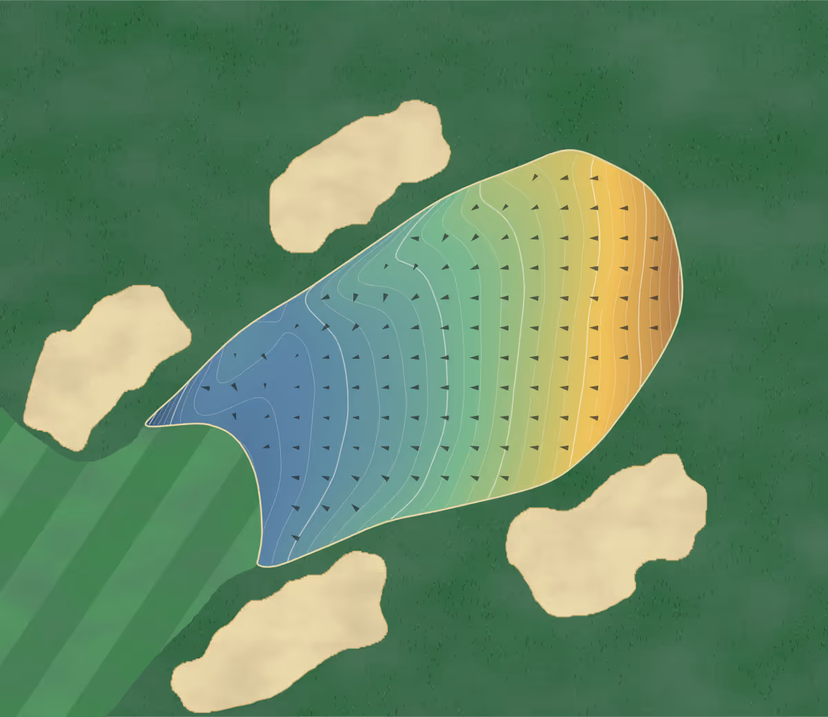 Green contour map of Glen View Club in Golf, Illinois: 263 elevation contours at a 3-inch interval with fall-line arrows, traced from 1-meter lidar