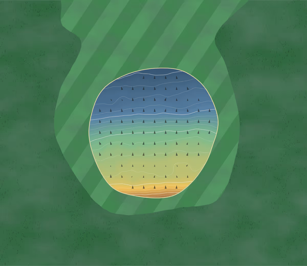 Green contour map of Glenalmond College in Perth, Scotland: 101 elevation contours at a 8-centimeter interval with fall-line arrows, traced from 1-meter lidar