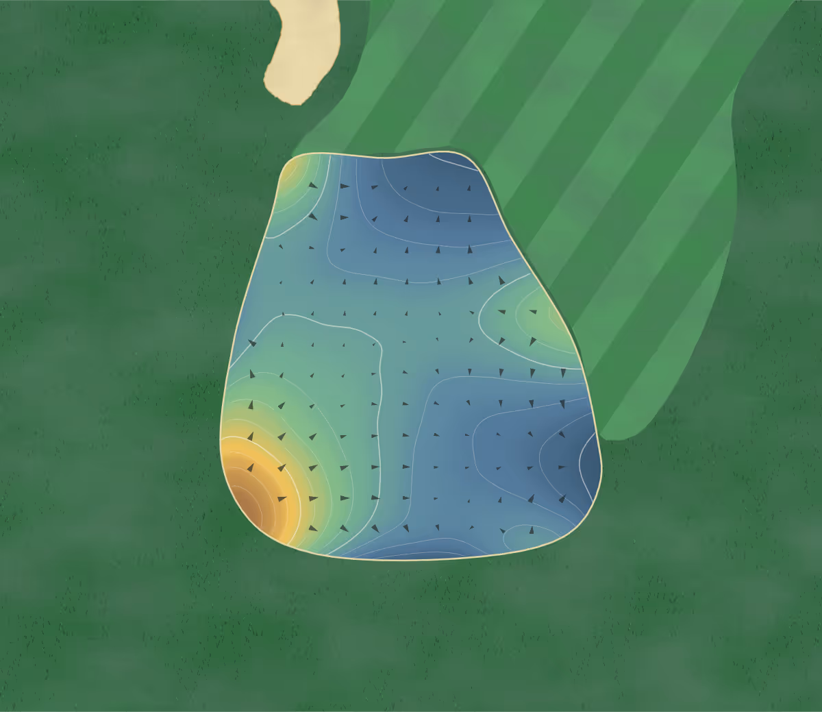 Green contour map of Glencairn in Acton, Canada: 201 elevation contours at a 8-centimeter interval with fall-line arrows, traced from 1-meter lidar