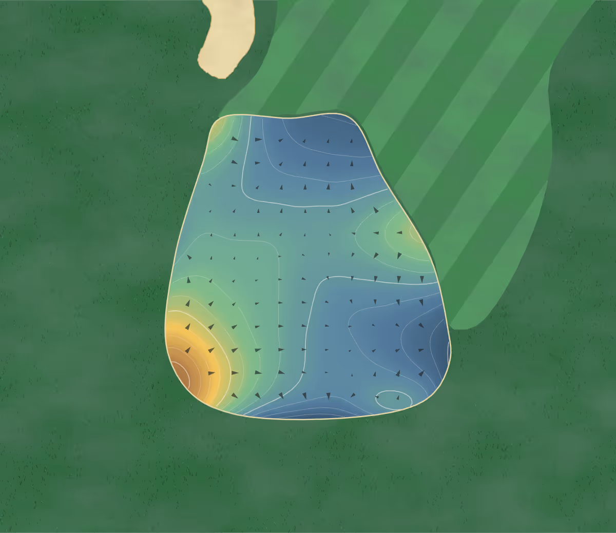Green contour map of Glencairn in Canada — 205 elevation contours at a 8-centimeter interval with fall-line arrows, traced from 1-meter lidar