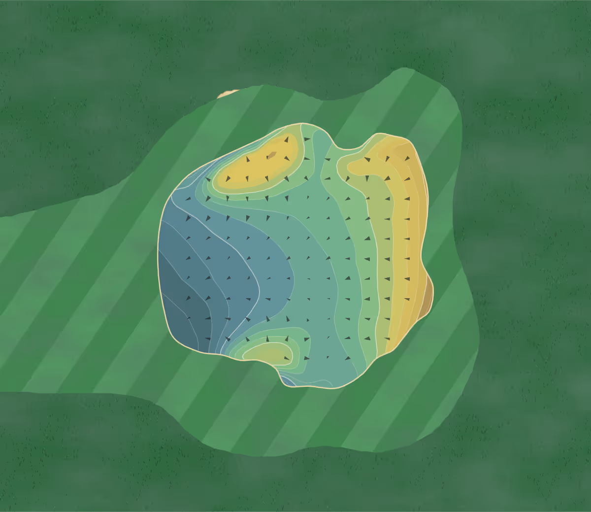 Green contour map of Glencorse in Penicuik, Scotland — 216 elevation contours at a 8-centimeter interval with fall-line arrows, traced from 1-meter lidar