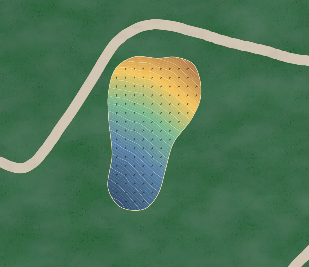 Green contour map of Glencruitten in Oban, Scotland: 284 elevation contours at a 8-centimeter interval with fall-line arrows, traced from 1-meter lidar