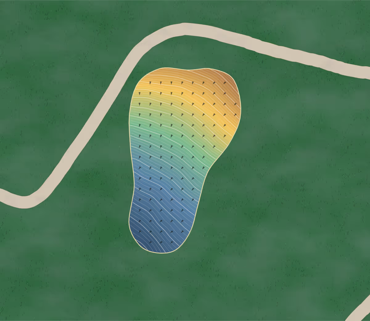Green contour map of Glencruitten in Oban, Scotland — 285 elevation contours at a 8-centimeter interval with fall-line arrows, traced from 1-meter lidar