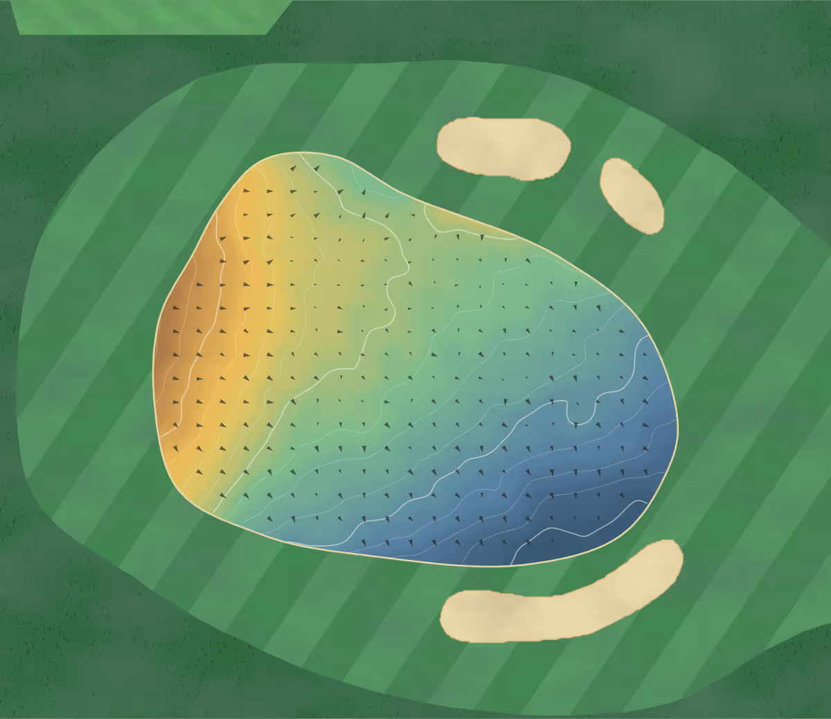 Green contour map of Glenisla in Alyth, Scotland: 35 elevation contours at a 8-centimeter interval with fall-line arrows, traced from 1-meter lidar