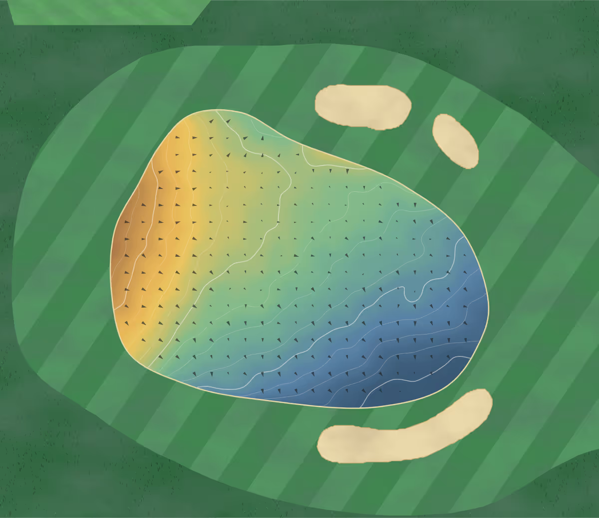Green contour map of Glenisla in Alyth, Scotland — 34 elevation contours at a 8-centimeter interval with fall-line arrows, traced from 1-meter lidar