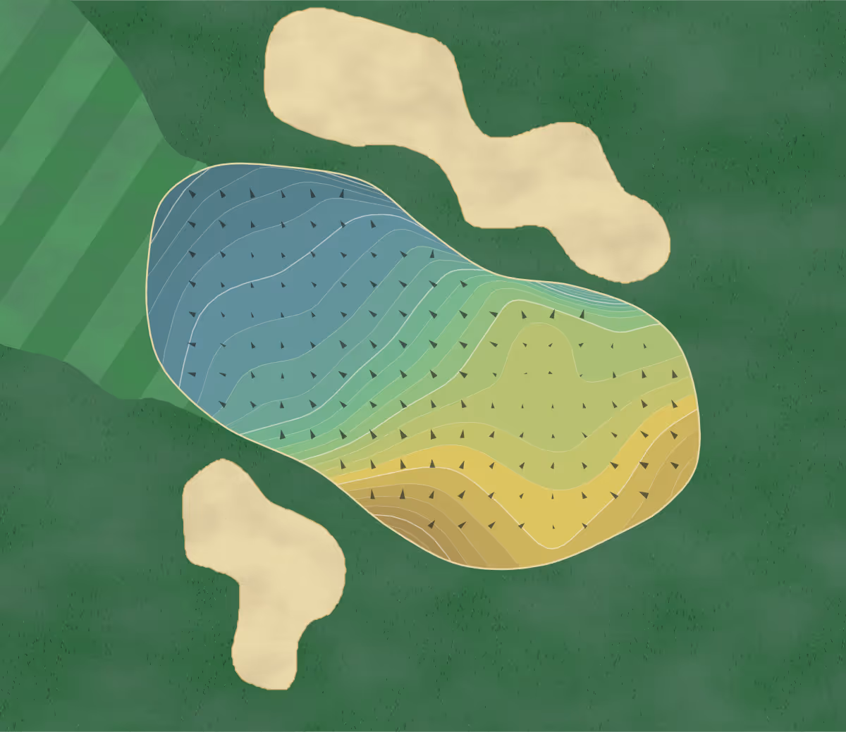 Green contour map of Glenmaura National in Moosic, Pennsylvania — 293 elevation contours at a 3-inch interval with fall-line arrows, traced from 1-meter lidar