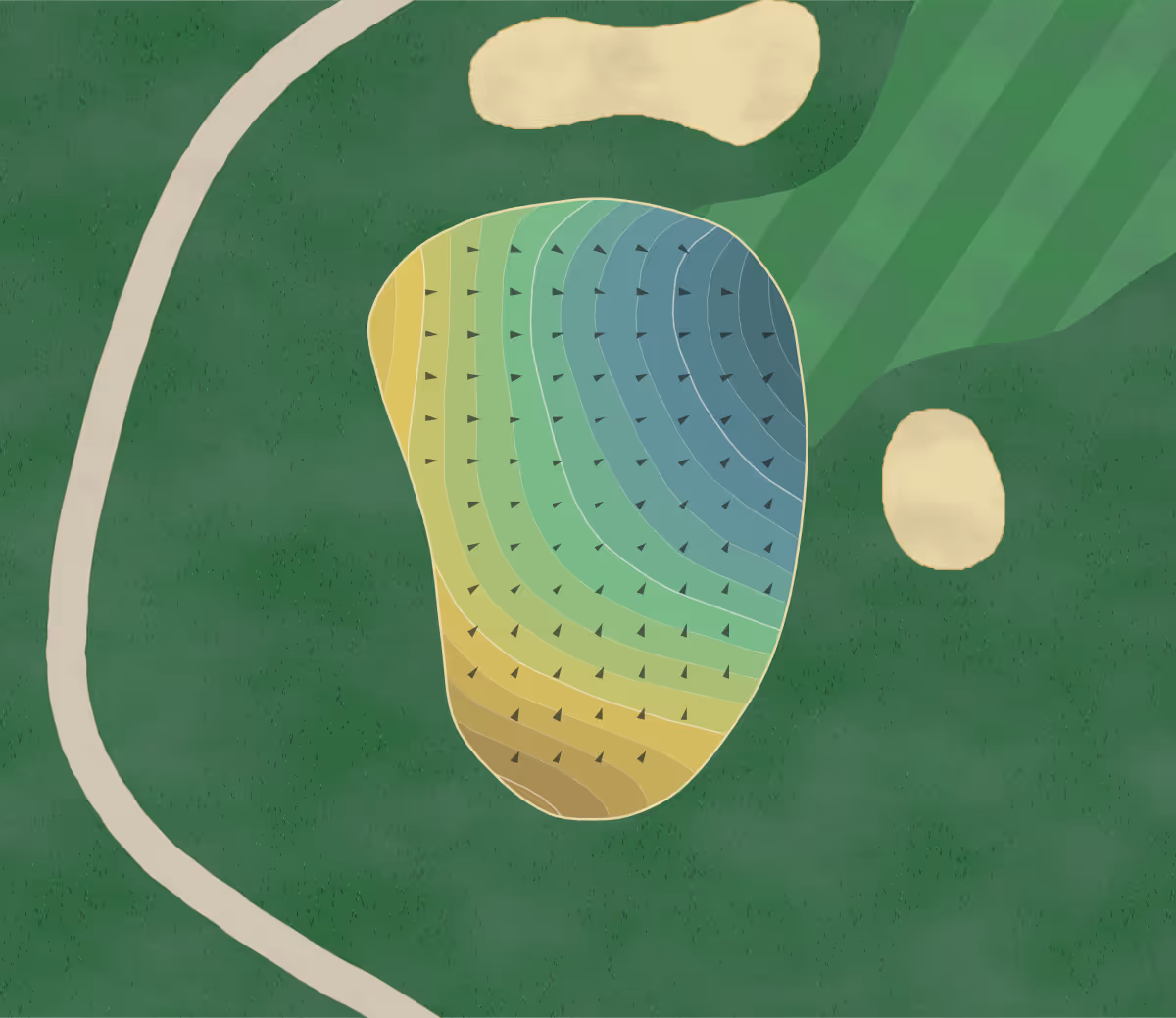 Green contour map of Glenmoor Gc in South Jordan, Utah — 233 elevation contours at a 3-inch interval with fall-line arrows, traced from 1-meter lidar