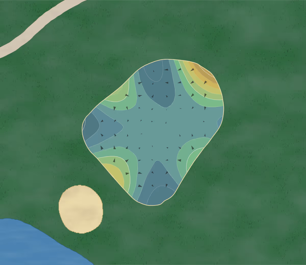Green contour map of Glenross in Delaware, Ohio — 209 elevation contours at a 3-inch interval with fall-line arrows, traced from 1-meter lidar